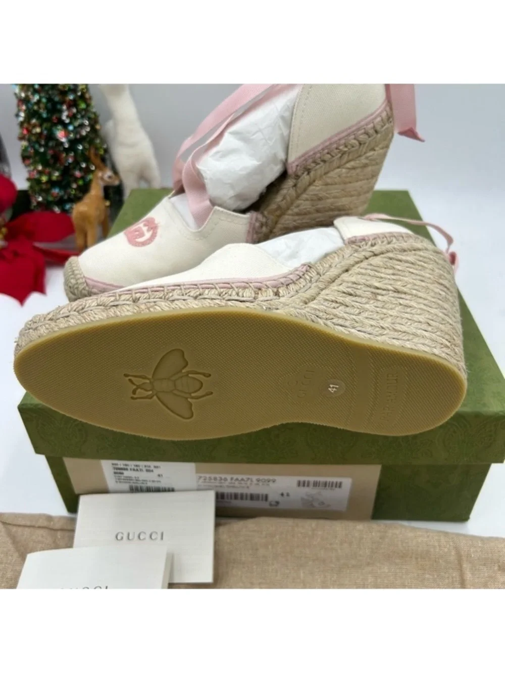 Women’s Gucci white/pink wedge ESPADRILLES size 41 made in Spain